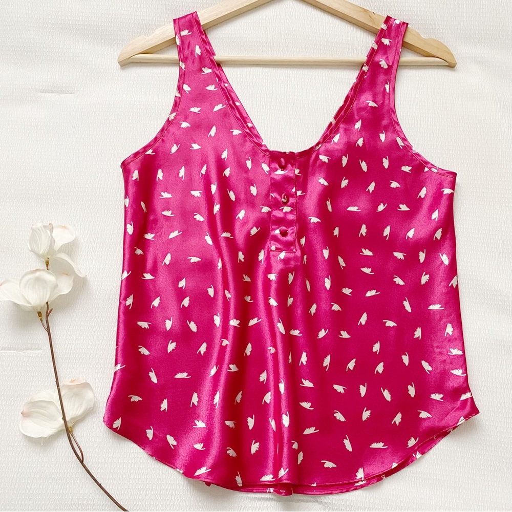 VS Vintage Satin Semi Cropped Henley Tank Top